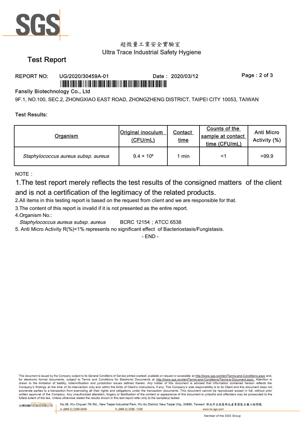 Staphylococcus aureus Test Report